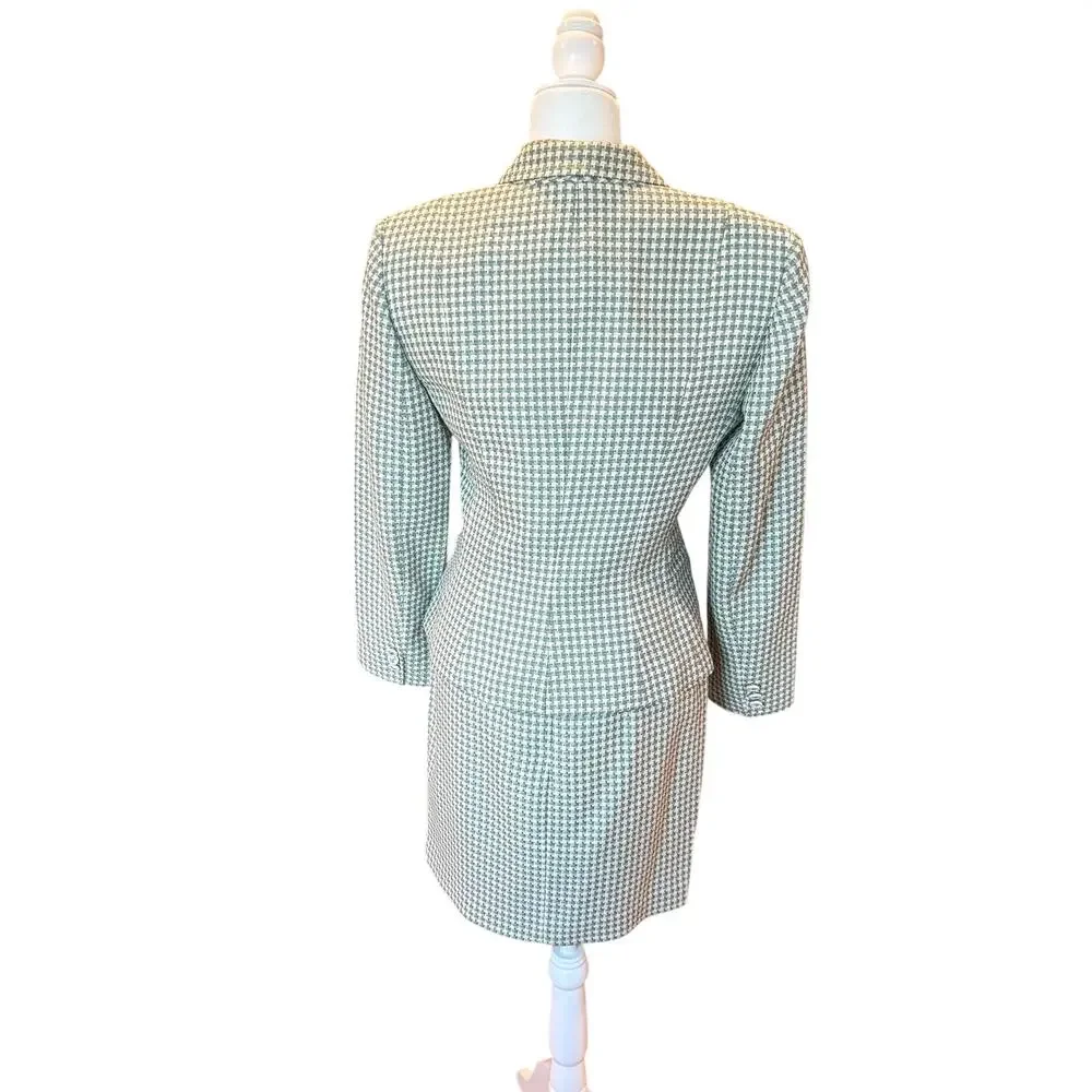 Vintage Barami Sage Green Houndstooth Skirt Suit Set Size 8